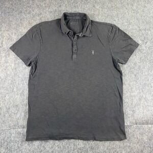 Allsaints Soul Polo Shirt Men's Medium Gray Short Sleeve Cotton‎